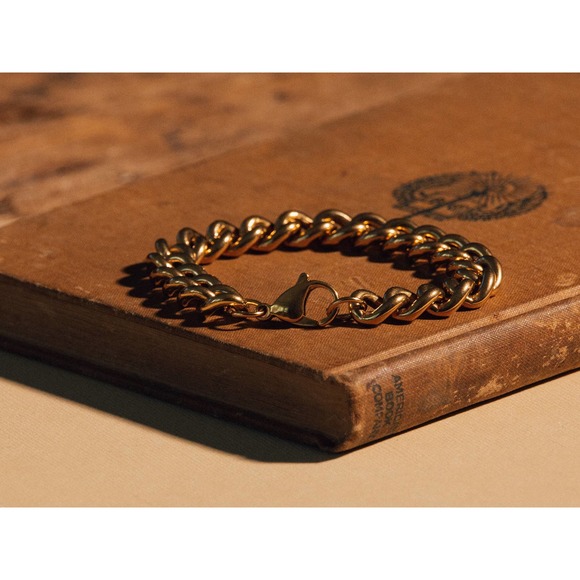 Sage 18k Gold Plated Stainless Steel Hypoallergenic Chunky Cuban Chain Bracelet - Picture 2 of 8